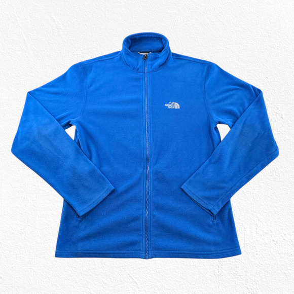 North Face Bright Blue Full Zip Fleece Sweater Jacket Size Small Regular Fit - Picture 1 of 9